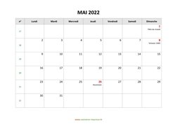 calendrier mai 2022