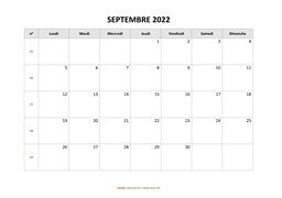calendrier septembre 2022
