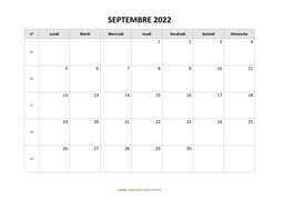 calendrier septembre 2022