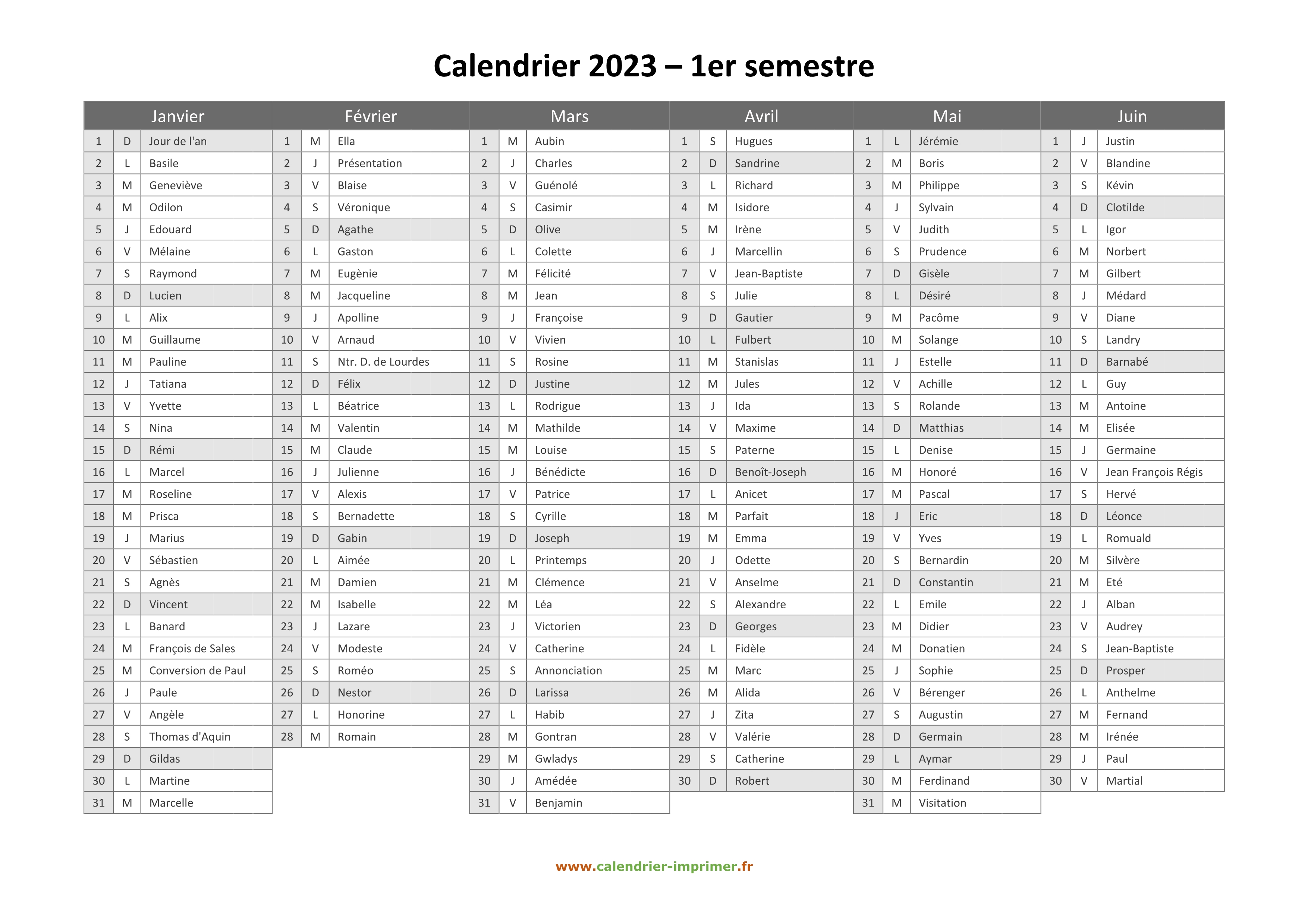 Calendrier 2023