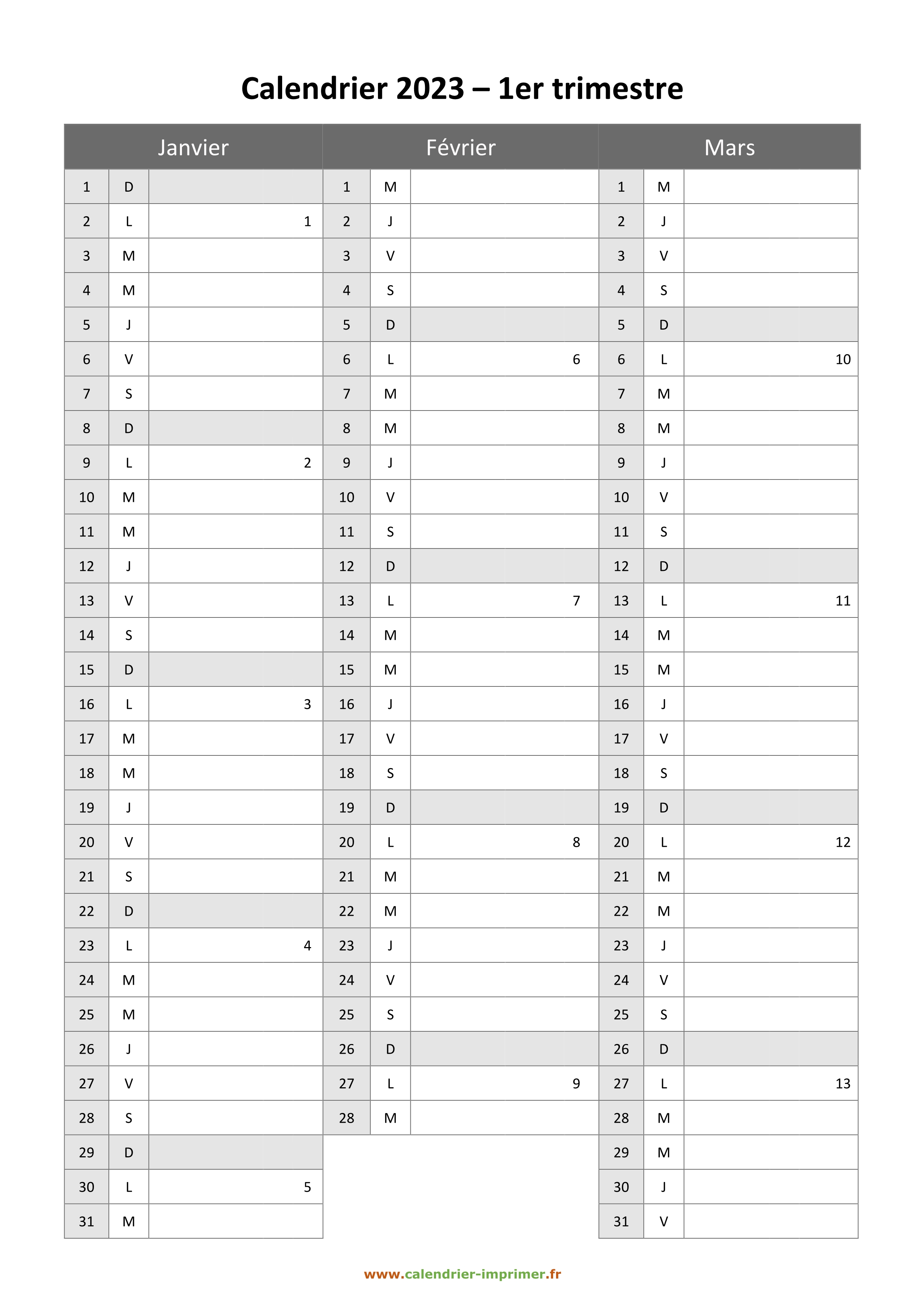 Calendrier 2023 Excel A Telecharger