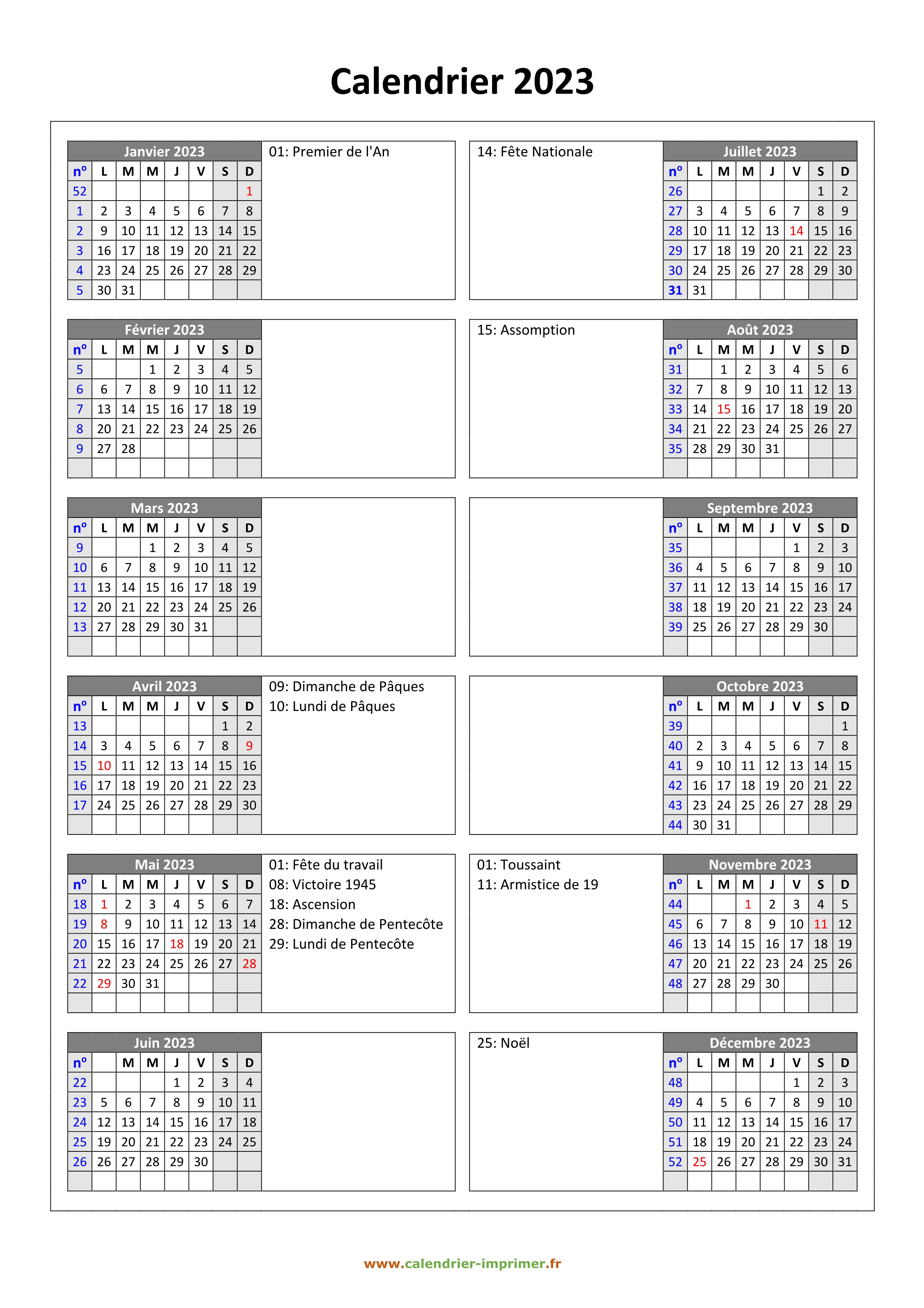 Calendrier 2023