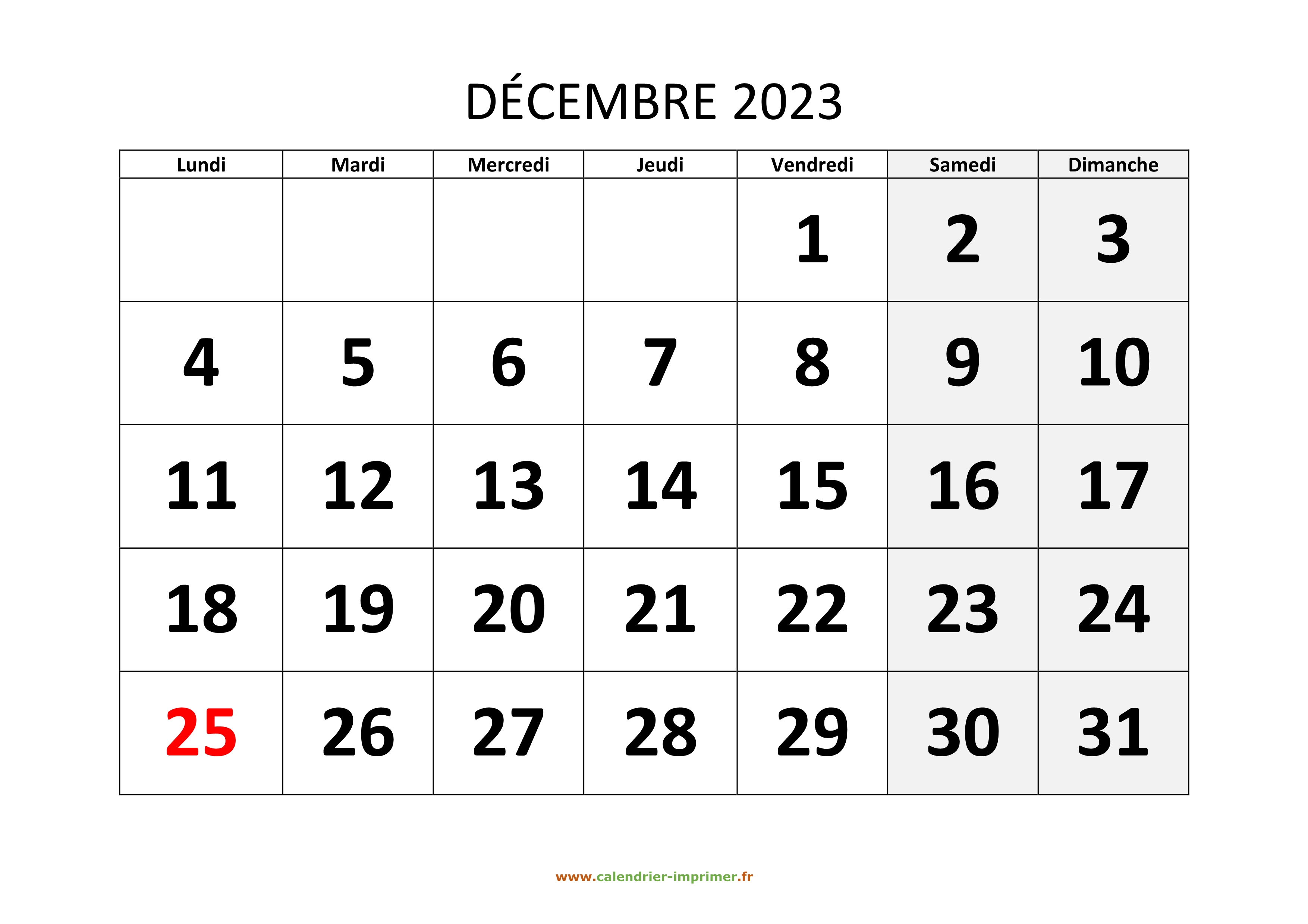 Calendrier Mensuel Remplissable de l'Année 2023 avec dimanche