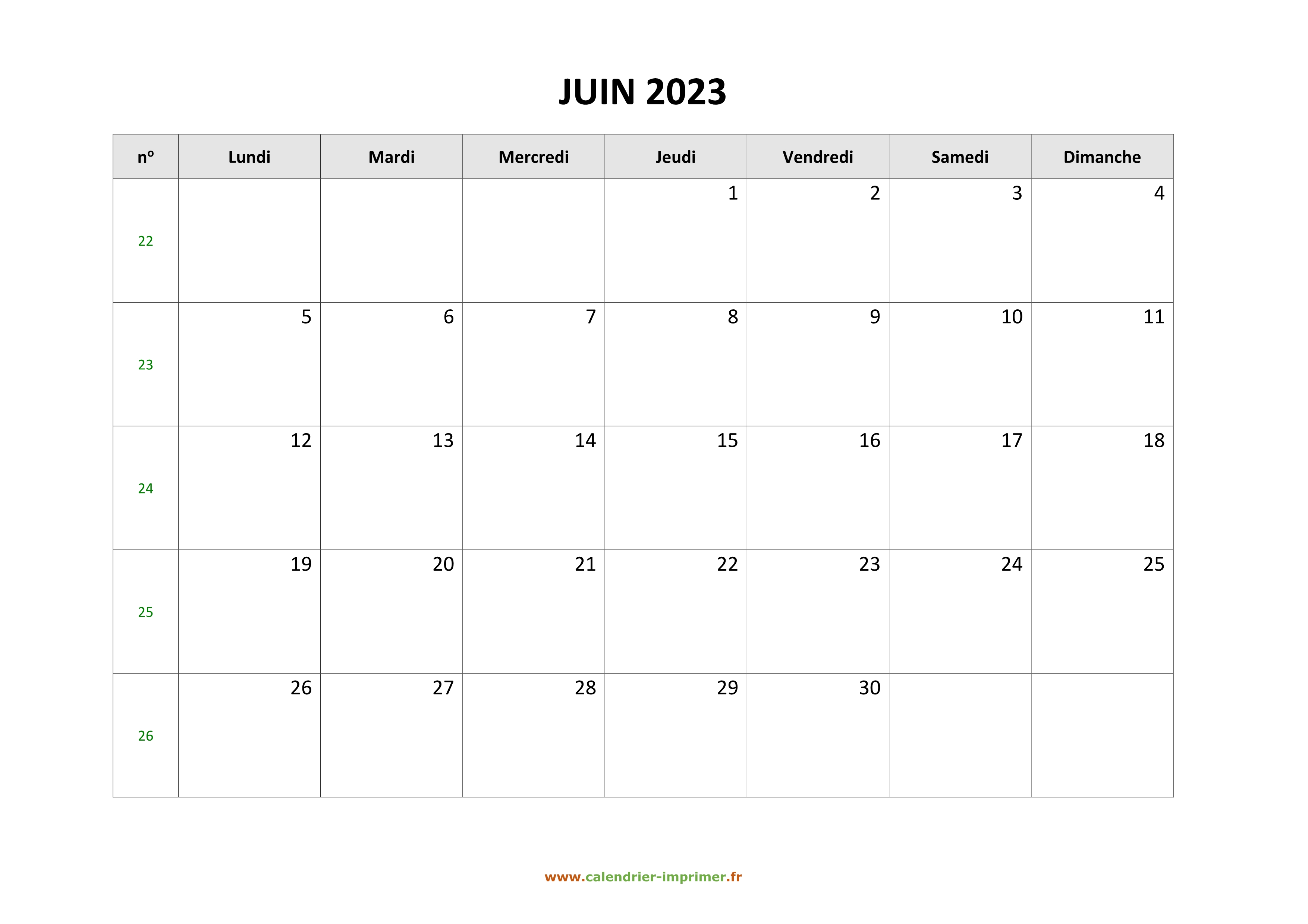 Calendrier Mois Juin 2023 à Imprimer Calendrier Juin 2023 à imprimer