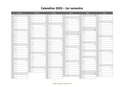 calendrier annuel 2023 semestre semaines