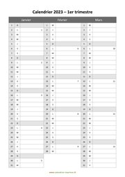calendrier annuel 2023 trimestre