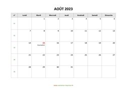 calendrier août 2023