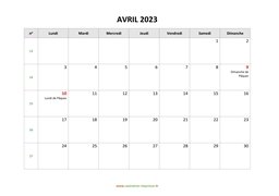 calendrier avril 2023