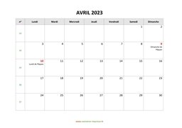 calendrier avril 2023