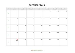 calendrier décembre 2023