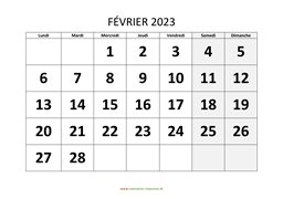 calendrier février 2023 modele 01