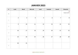 calendrier janvier 2023