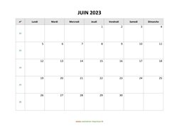 calendrier juin 2023