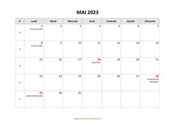 calendrier mai 2023