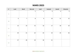calendrier mars 2023