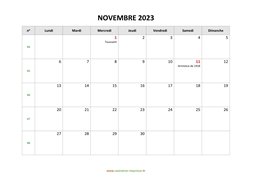 calendrier novembre 2023