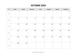 calendrier octobre 2023