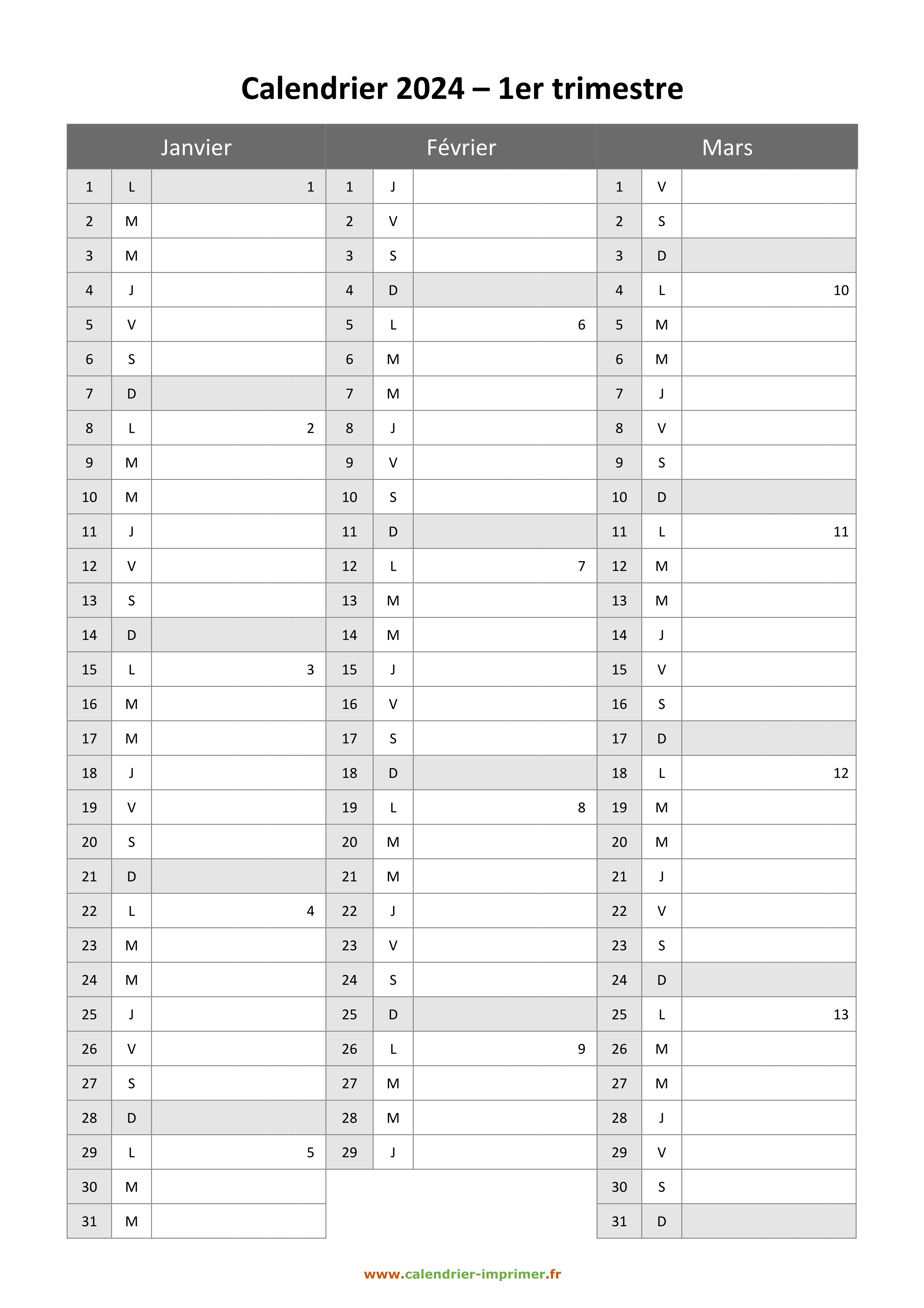 Calendrier 2024 Imprimer Gratuit