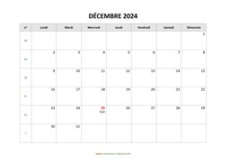calendrier décembre 2024