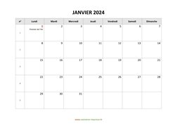 calendrier janvier 2024