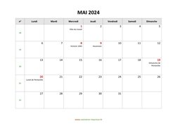 calendrier mai 2024