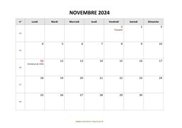 calendrier novembre 2024