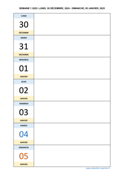 semaine 1 2025 dates et calendrier