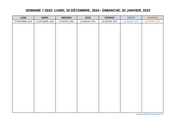 semaine 1 2025 dates et calendrier