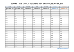 semaine 1 2025 dates et calendrier