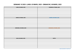 semaine 10 2025 dates et calendrier