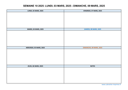 semaine 10 2025 dates et calendrier