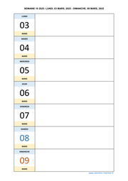 semaine 10 2025 dates et calendrier