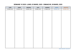 semaine 10 2025 dates et calendrier