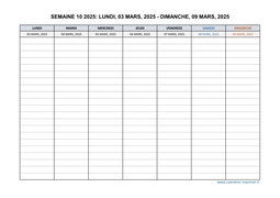 semaine 10 2025 dates et calendrier