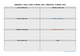 semaine 11 2025 dates et calendrier
