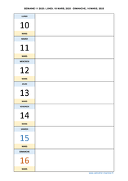 semaine 11 2025 dates et calendrier