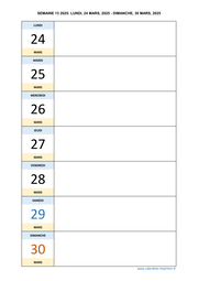 semaine 13 2025 dates et calendrier