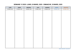 semaine 13 2025 dates et calendrier