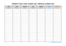 semaine 13 2025 dates et calendrier