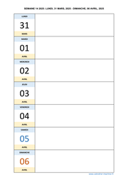 semaine 14 2025 dates et calendrier