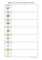 semaine 15 2025 dates et calendrier