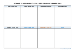 semaine 15 2025 dates et calendrier