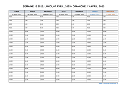 semaine 15 2025 dates et calendrier