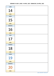 semaine 16 2025 dates et calendrier