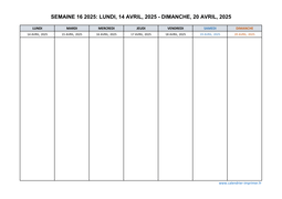 semaine 16 2025 dates et calendrier