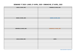 semaine 17 2025 dates et calendrier