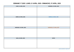 semaine 17 2025 dates et calendrier