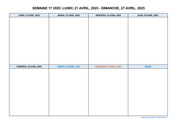 semaine 17 2025 dates et calendrier