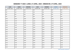 semaine 17 2025 dates et calendrier