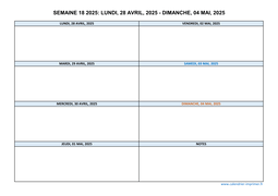 semaine 18 2025 dates et calendrier